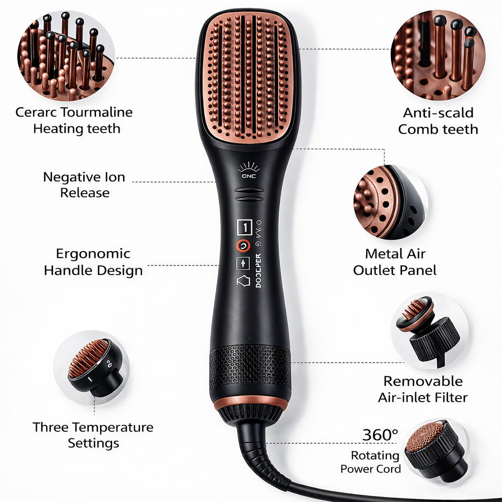 2 in 1 Hair Dryer & Styler Brush 1200W Ionic Hot Air Straightening Comb