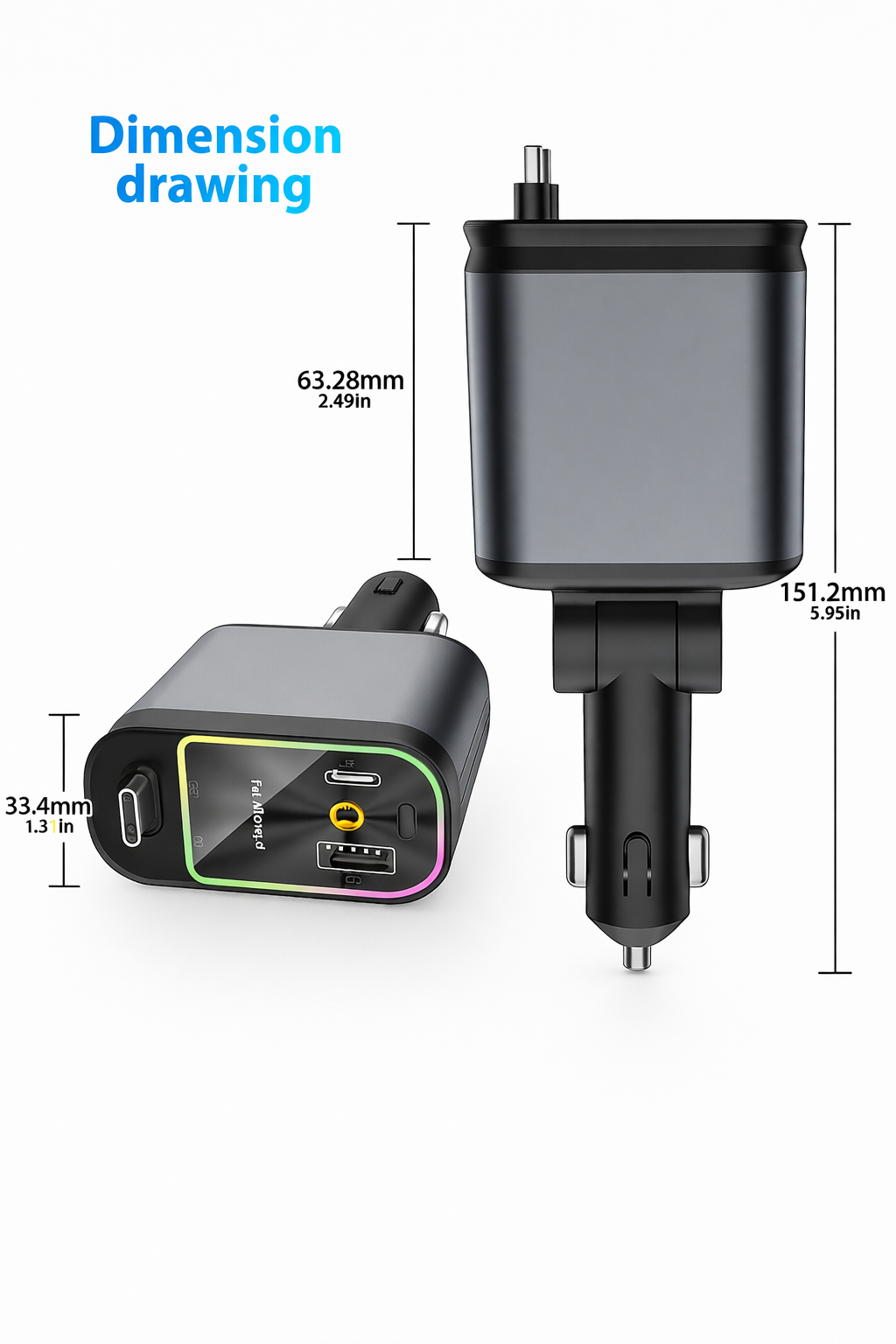 4-in-1 Car Charger with Retractable Cable & LED Light